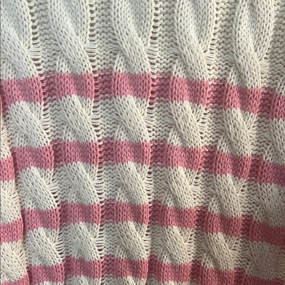 Becool Boutique Pink and Cream Cable Knit Crew Neck Sweater